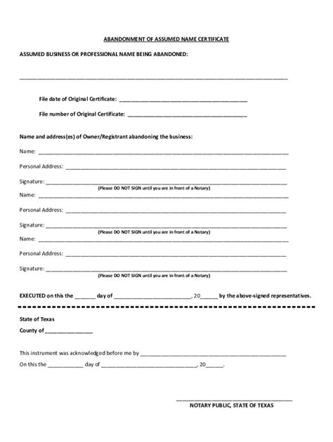 certificate of abandonment|abandonment of assumed name certificate.